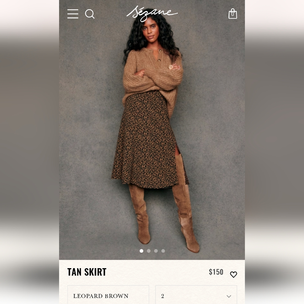 Sezane Tan Leopard Skirt Sz 40 US 8